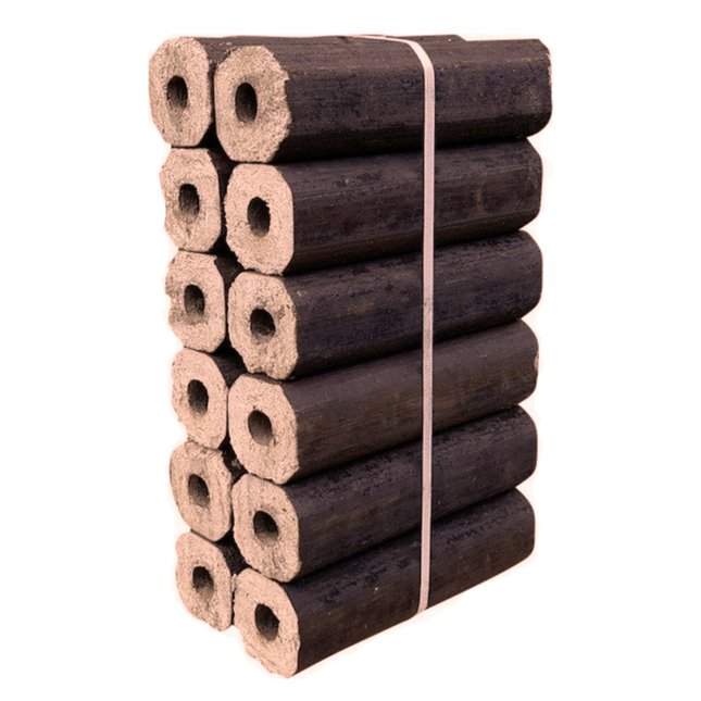 Pini Kay houtbriketten, pak van 12 achthoekige hardhoutbriketten met trekgat, 10 kg
