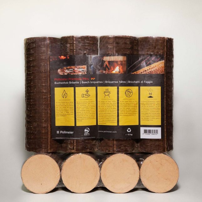 Pollmeier Eco Rond Premium Plus beukenbriketten, pak van 4 ronde briketten, 10 kg